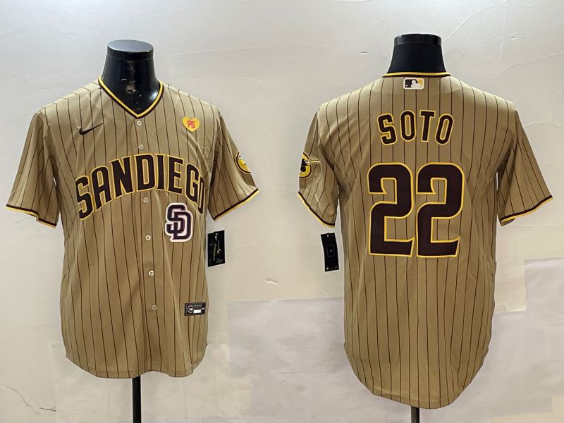 Men San Diego Padres 22 Soto Brown Stripe Game 2025 Nike MLB Jersey style 7